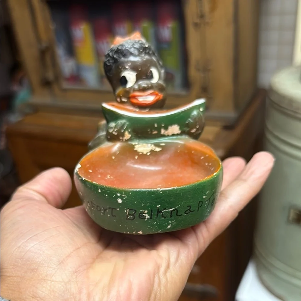 Vintage Ceramic Bird Feeder with Green and Orange Accents